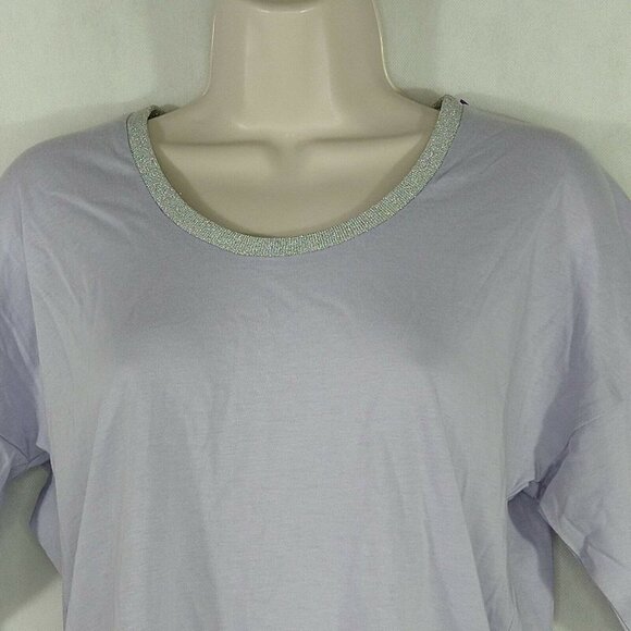 Michael Kors Knit Top Shirt Women Size XS Purple Lilac Silver Neckline Bell Slv - Picture 2 of 6